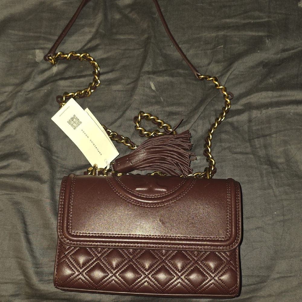 Tory Burch Burgundy Quilted Crossbody Bag